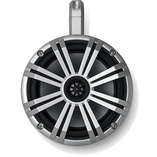 Image of KICKER Marine 8 inch LED Wake Tower System with Black enclosures and Silver Grilles, Includes Remote for LEDs