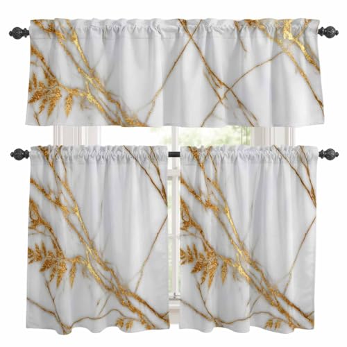 Epetloutys White Yellow Marble Kitchen Curtains Set, Tier Curtain 36