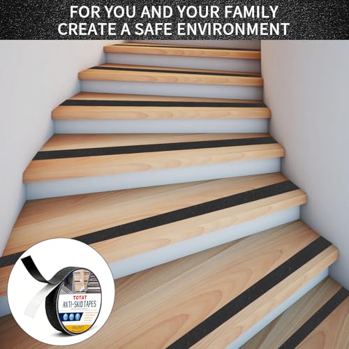 Image of Black Anti-Slip Stair Treads Tape,1 inch x35FT Heavy Duty PVC Non-Skid Grip Tape for Wooden Steps, Indoor /Outdoor Stairs, Pool Decks - Peel & Stick Waterproof Safety Traction