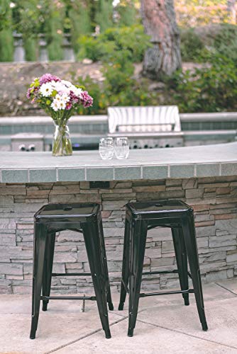 Vogue Furniture Direct 24" Black Backless Metal Bar Stools Indoor-Outdoor Counter Height Stool With Square Seat, Set Of 2 - Vf1571001 #TOP1