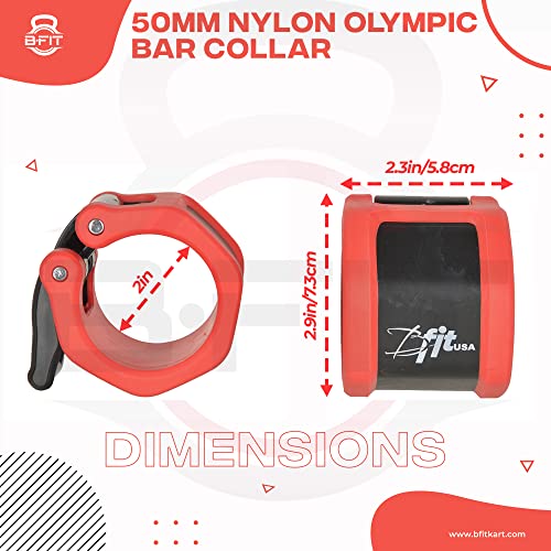 Image of B Fit Olympic /Regular Barbell Collars (Pair)- Solid Nylon /ABS /Aluminium Locking Clamps Size 25 /28 /50 MM Optional (50 MM Pro Style Red)