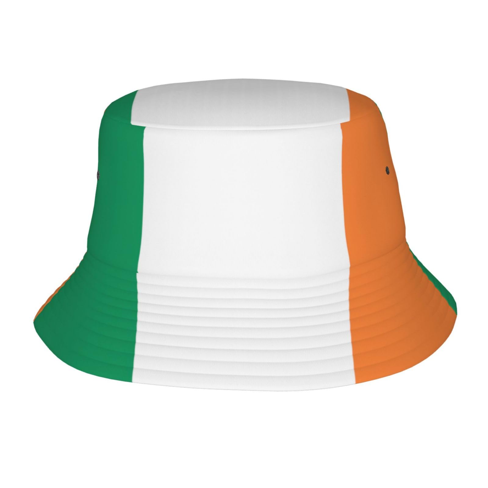 Irish Flag Bucket Hat, Wide Brim Washed Outdoor Sun Hat Flat Top Cap for Fishing Hiking Beach Sports, Black, One size
