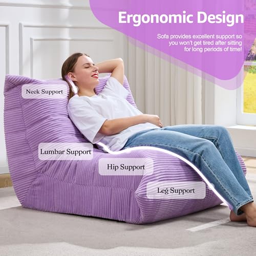Image of Hobestluk Adults Bean Bag Chair Faux Fur BeanBag Couch for Living Room | Purple Corduroy,Ergonomic Design,Memory Foam,UltraSoft,Anti-slip Bottom,No Assembly Required,Decorative Style for Living Room