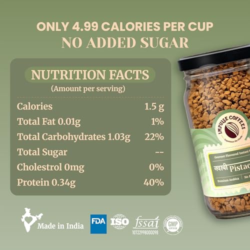 Image of Impulse Coffees Nawabi Pistachio Instant Coffee Powder | Pistachio Flavour, Freeze-Dried Arabica, Smooth Taste, Rich Aroma | 50g