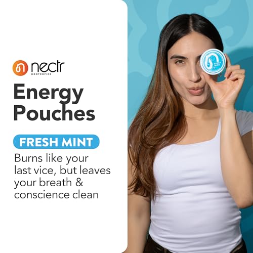 Image of Nectr Energy 50mg Caffeine Pouches - Fresh Mint Flavored, Sugar-Free Brain Treats. 20x Mini Nicotine-Free Pouches Per Puck. Fast Focus & Energy Supplement - 4 Pack
