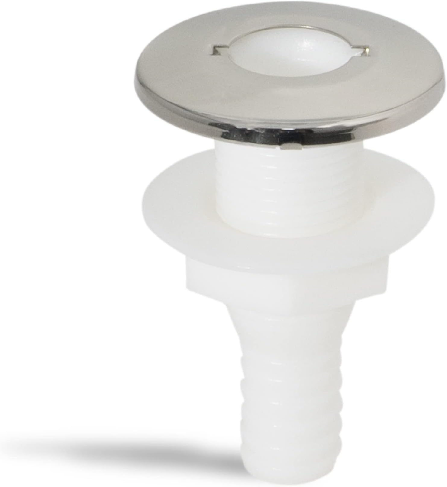 Five Oceans FO2558 White Straight Thru-Hull Fitting Connection for Hose, 3/4 inches, Injection Molded Polypropylene, AISI316 Stainless Steel Head, Barbed