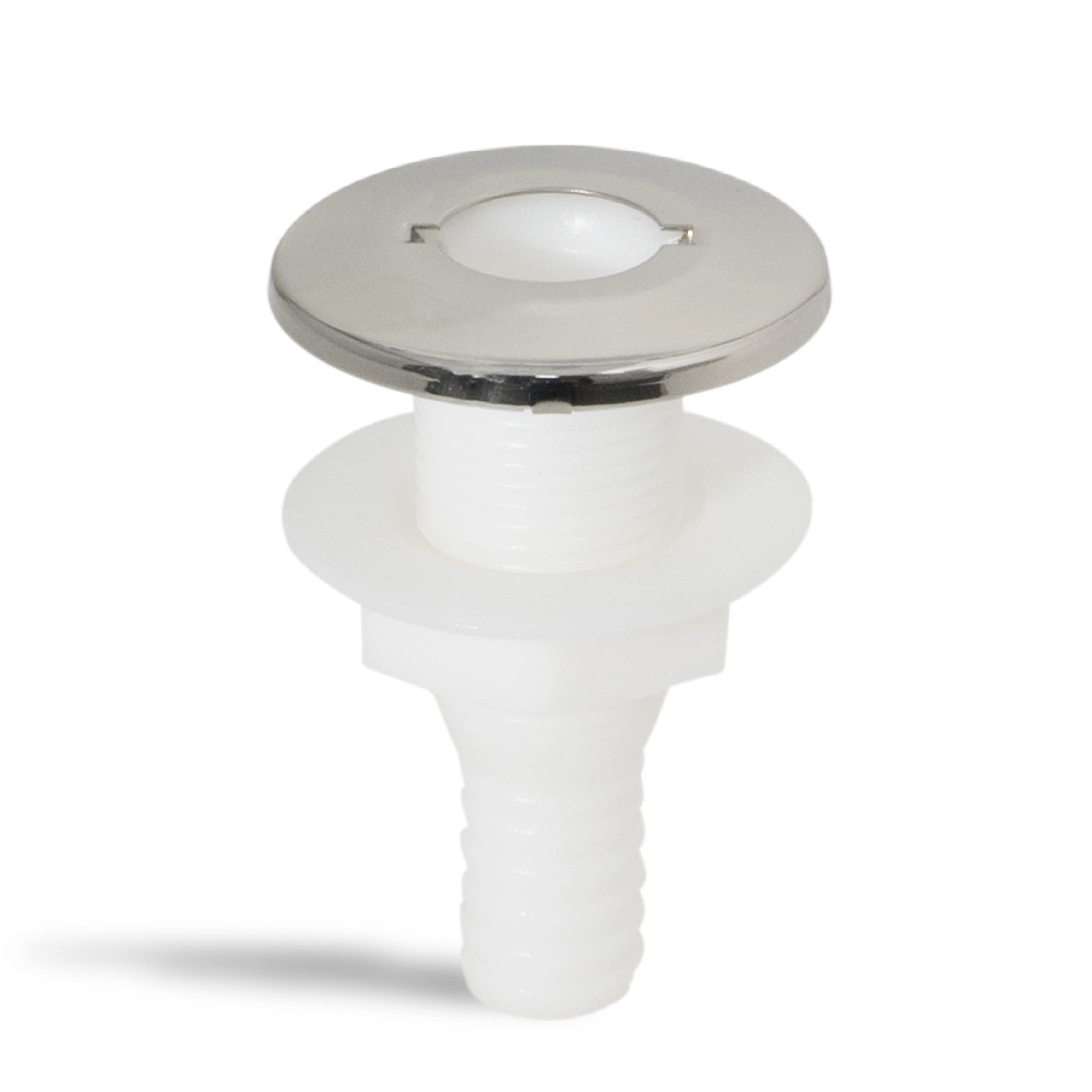 Five Oceans FO2558 White Straight Thru-Hull Fitting Connection for Hose, 3/4 inches, Injection Molded Polypropylene, AISI316 Stainless Steel Head, Barbed