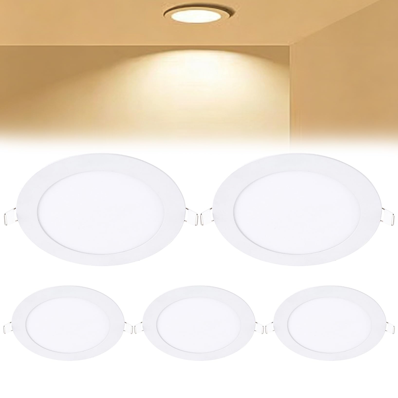 VOGHMOLD 12W Ultra Slim LED Downlight 7 inch, 3000K Recessed Ceiling Light, Cut Φ155-160mm, AC85-265V Flush Mount Spotlights Aluminum Round Panel Lights for Office Hallway, 5 Pack