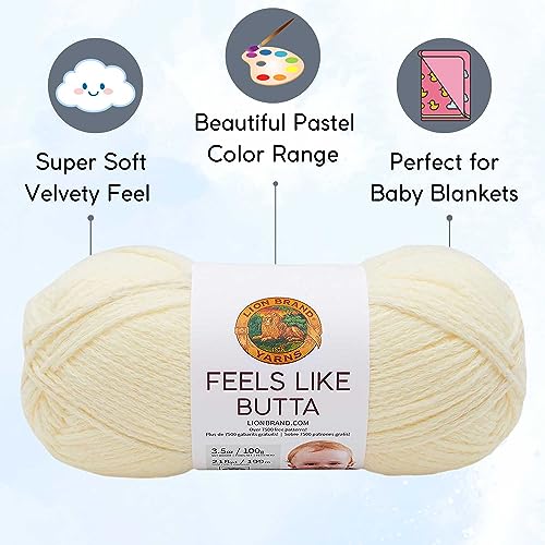 Image of Lion Brand Yarn Feels Like Butta 215-158 Lemon | 3 Skeins, Same Dye Lot, Project Bag, CYC #4 Worsted, 100% Polyester, Ideal for Crochet, Knitting Baby Blankets, Amigurumi