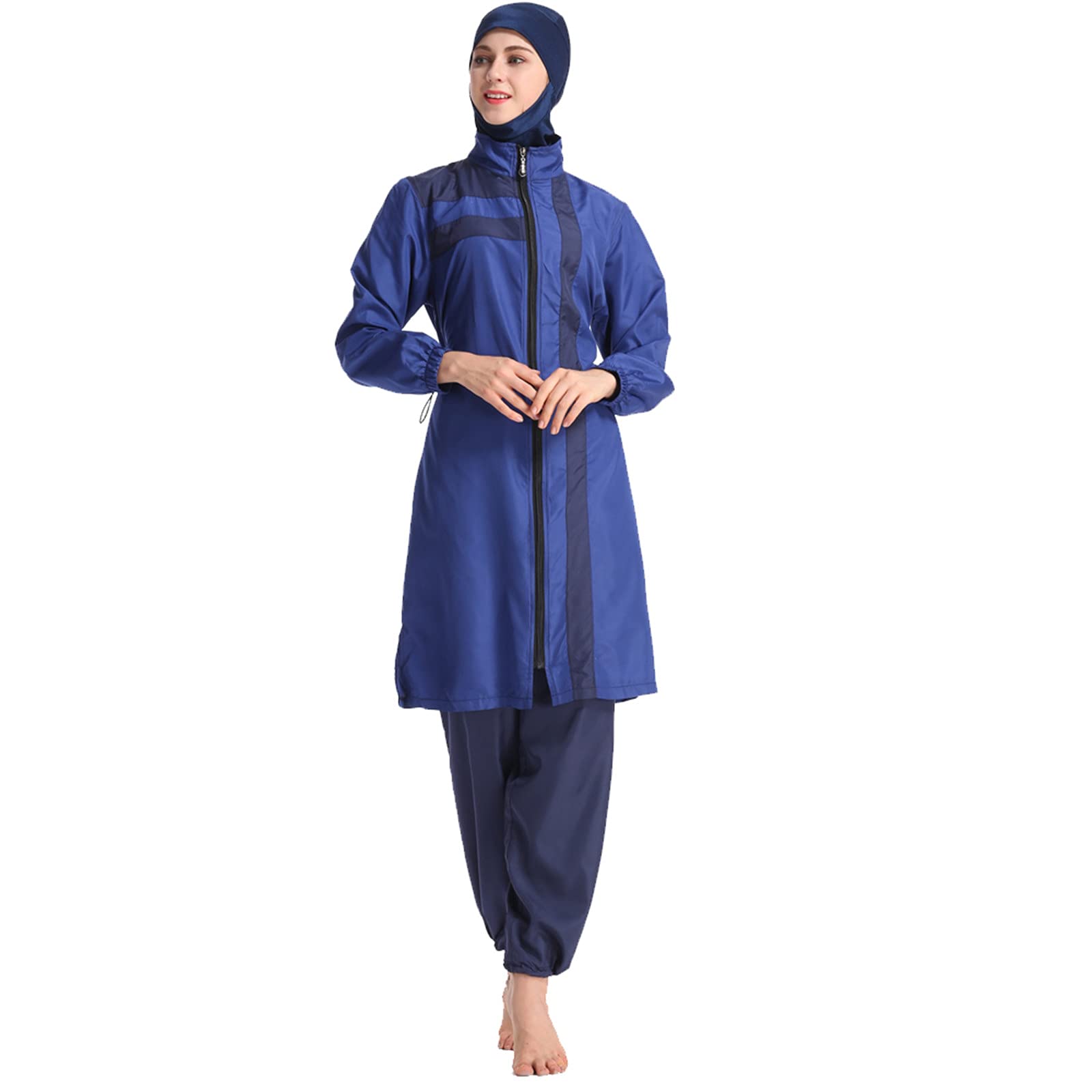Traje de baño musulmán para Mujer Conjunto de 3 Piezas Traje de baño Deportivo islámico Ropa de Playa Burkini de Cubierta Completa con Gorro de natación