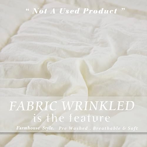 Miniatura 3 de HIG ALINA - Juego de colcha de 3 piezas con volantes tamaño King, color marfil de 30 pulgadas, estilo con volantes, cubrecamas con volantes de