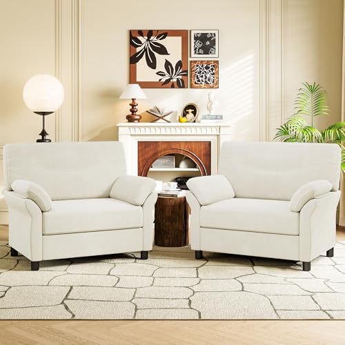 Image of rdoru 44.5 inch Oversized Accent Chairs Set of 2, Comfy Chenille Fabric Living Room Chairs, Upholstered Modern Armchair, Extra Large Single Sofa Reading Chair for Bedroom, Tool-Free Assembly, Cream