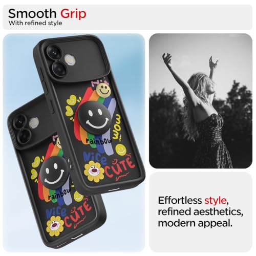 Image of Pikkme Back Cover for Oppo F33 Pro 5G | Soft Silicone| Cute Rainbow Smile & 3D Cartoon Flower Design | Shockproof Raised Camera Protection Bumper Case (Black)