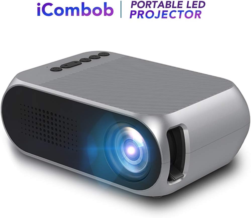 iCombob LED Portable Projector, 1080P Supported for Gifts, Home Theater, Indoor Outdoor Activities Video Projector for Movie Nights, Game Compatible with Phone, PC, Game Consoles, DVD etc.