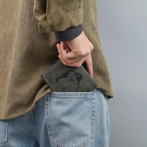 Custom Mens Wallet with Picture & Name Personalized Photo Wallet for Men Slim Leather Bifold Wallet Engraved Wallet Gifts for Men Boyfriend (Black)4