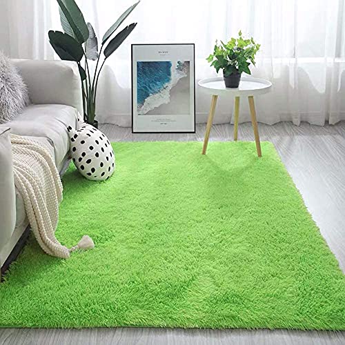 Alfombra verde mullida para sala de estar y dormitorio, alfombra suave y mullida para habitación de niños y niñas, cuarto de bebé, alfombra moderna de pelo largo, para interiores, dormitorio, cómoda
