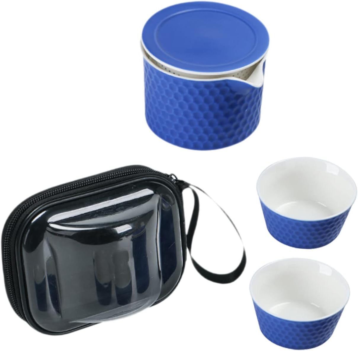 1 Set Set Portable Travel Tea Set Pottery Tea Cups Vintage Tea Cups Mini Tea Cups Chinese Tea Brewing Kit Travel Tea Kit Outdoor Cups Cat Tea Infuser Chinese Tea Cups Ceramics Blue