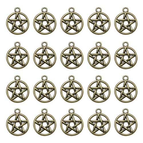 COHEALI Mini Friendship Jade Making Chunky Pendant 20pcs Round Pentagram Necklace Set Alloy Pendant Charm DIY Hollow Out Pendants