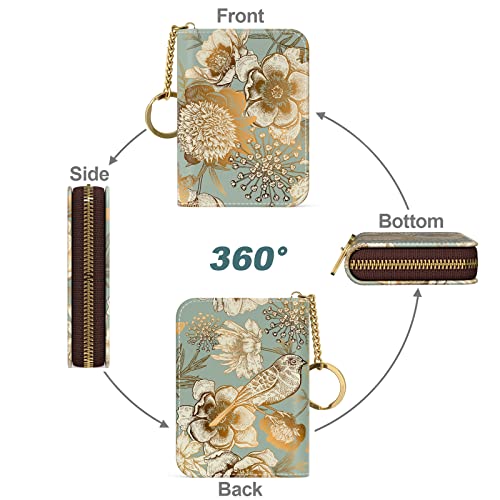 Image of Nipichsha Credit Card Holder, Small RFID Card Wallet for Women, Slim Leather Card Holder Wallet, Blooming Flowers, 4.33 x 3.15 x 0.98 inches, Fashions