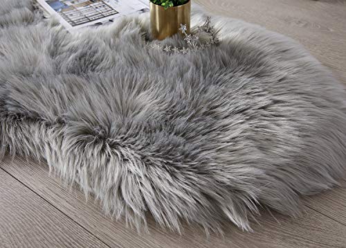 Serissa Soft Fluffy Rug Grey Faux Sheepskin Fur Rug Shaggy Couch Cover For Bedroom Living Room Runner, 2X6 Feet #TOP2