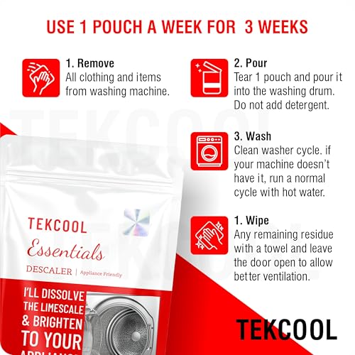 Image of TEKCOOL Washing Machine Cleaner, Descaler for Washing Machine Front Load and Top Load, Washing Machine Cleaning Powder, Descaling Powder for Washing Machine (Red, Pack of 6).