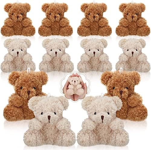 12 Pieces 4 Inch Tiny Plush Bear Small Bear Mini Fuzzy Bears Stuffed Animal Toys Tiny Dolls Party Favors Wedding Gift for Birthday Supplies Decoration (Brown, Apricot)
