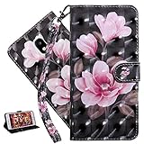 MRSTERUS Compatible with Samsung Galaxy J530 Flip Wallet Case 3D PU Leather Wallet Book Style Magnetic Cover Flip Folio Bracket for Samsung Galaxy J5 2017 Black Pink Flower BX