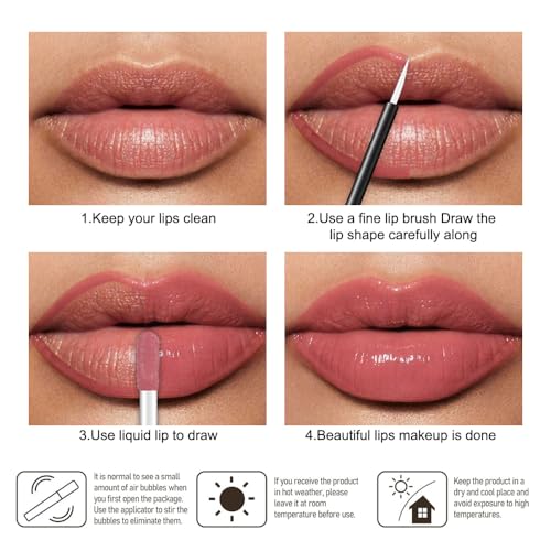 Image of evpct Rose Mauve Nude Shiny Longwear No-Budge Liquid Lip Color Lipstick Makeup, Highly Pigmented Color Instant Shine, Waterproof Long Lasting Lipstick for Women, Lip Stain Gloss Lip Liner Brush, 13#