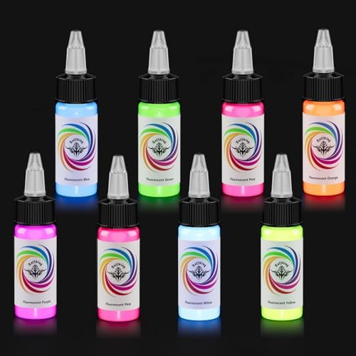 8Pcs Tattoo Ink Color Set, Glow in The Blacklight Tattoo Ink Set, Skin-Safe Permanent Tattooing for 3D Makeup Beauty Skin Body Art, 1/2 oz 15ml/Bottle, 8 Color (15ml, 8Color)