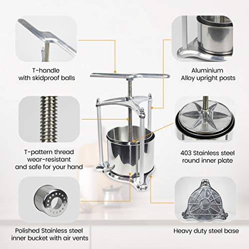 Fruit Wine Press - 100% Nature Juice Making For Apple/Carrot/Orange/Berry/Vegetables,Cheese&Tincture&Herbal Press(1.6 Gallon,Sliver) #TOP2