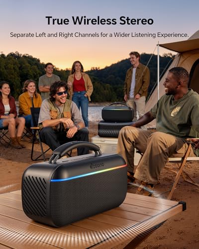 Image of dbsono Portable Bluetooth Speaker Wireless: 100W(Peak) SoundPulse 2.0 with BassBoost, Waterproof Loud Party Speakers, Unlimited Pairing, TWS for Outdoor /Indoor, Beach Vacation Essential, Black