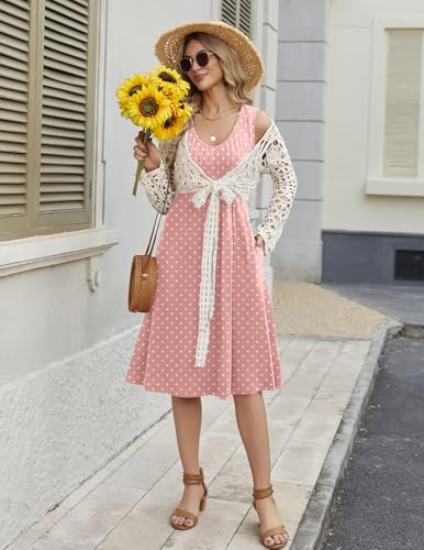 Image of Zeagoo Women Summer Casual Dresses 2026 Sleeveless Midi Pleated Tank Sundress with Pockets V Neck A Line Swing Tshirt Dress