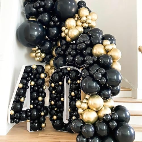 Image of PartyWoo Black and Gold Balloons 66pcs 12 Inch Matte Black Metallic Chrome Gold Balloons for Graduation Baby Shower Birthday New Year's Eve Anniversary Bachelorette Retirement Party Decorations