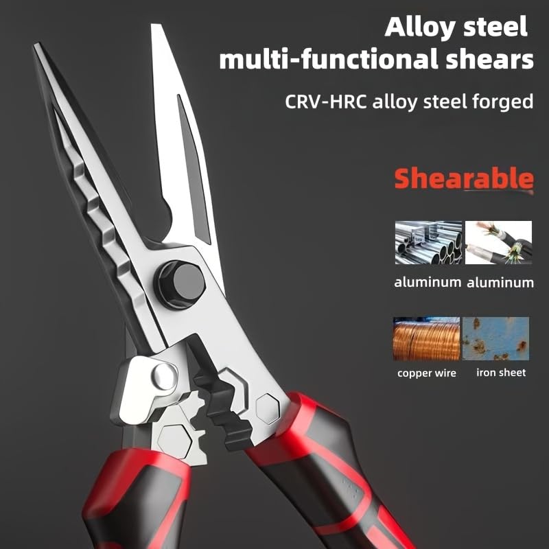 Image of Multi-Purpose Heavy-Duty Aviation Pliers, High Hardness Durability for Cutting Iron Plates & Colored Steel Roofing Tiles Metalworking Tools, Cutting Wire Stripping Pliers, Precision Reinforced Snips