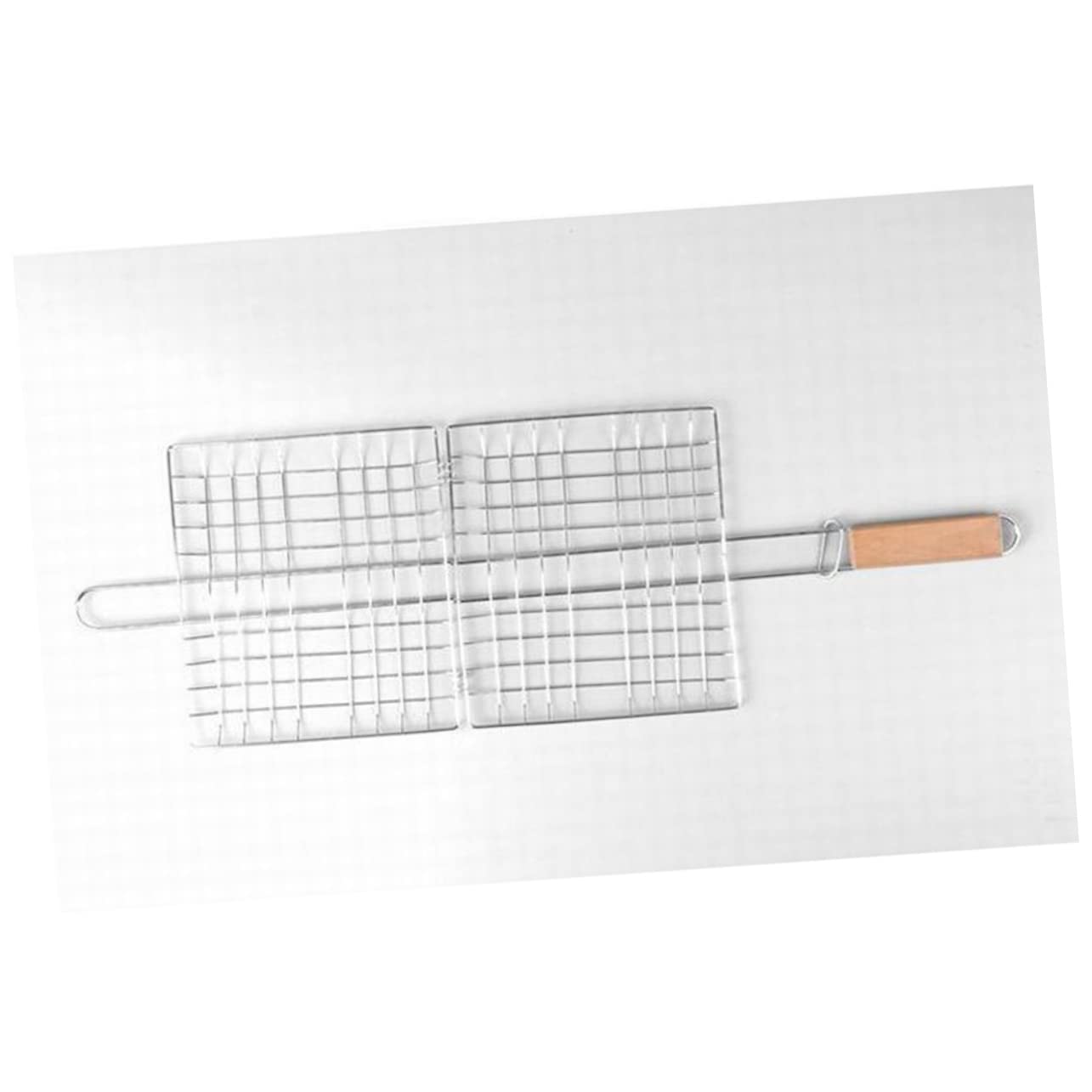 FONDOTIN 2Pcs Stainless Steel Barbecue Net Foldable Square Grill for Outdoor BBQ Durable Picnic Supplies with Wooden Handle Easy to Use and Practical for Evenly Grilled Food