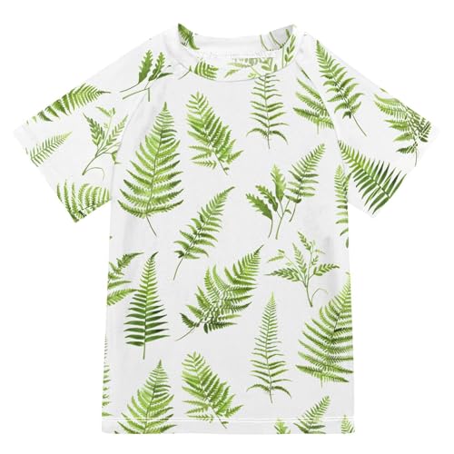 ALAZA Boys Rash Guard Swimming Shirt for Boys Short Sleeve Fern Pteridophyte UPF 50+ 5-6T