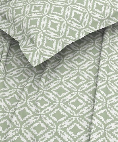 Image of Welspun ENZO King Size Fitted Bedsheet with 2 Pillow Covers | 360 Elastic | 100% Pure Cotton | 72 x 79 Inches | Soft, Breathable, Lightweight & Easy Care | Frosty Green