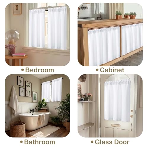 Image of Pure White Kitchen Curtains for Small Window Treatment, Light Filtering Short Cafe Curtains Over Sink, Half Window Drapes Tier for Bedroom Bathroom Rod Pocket, Each 40Wx36L, 2 PCS