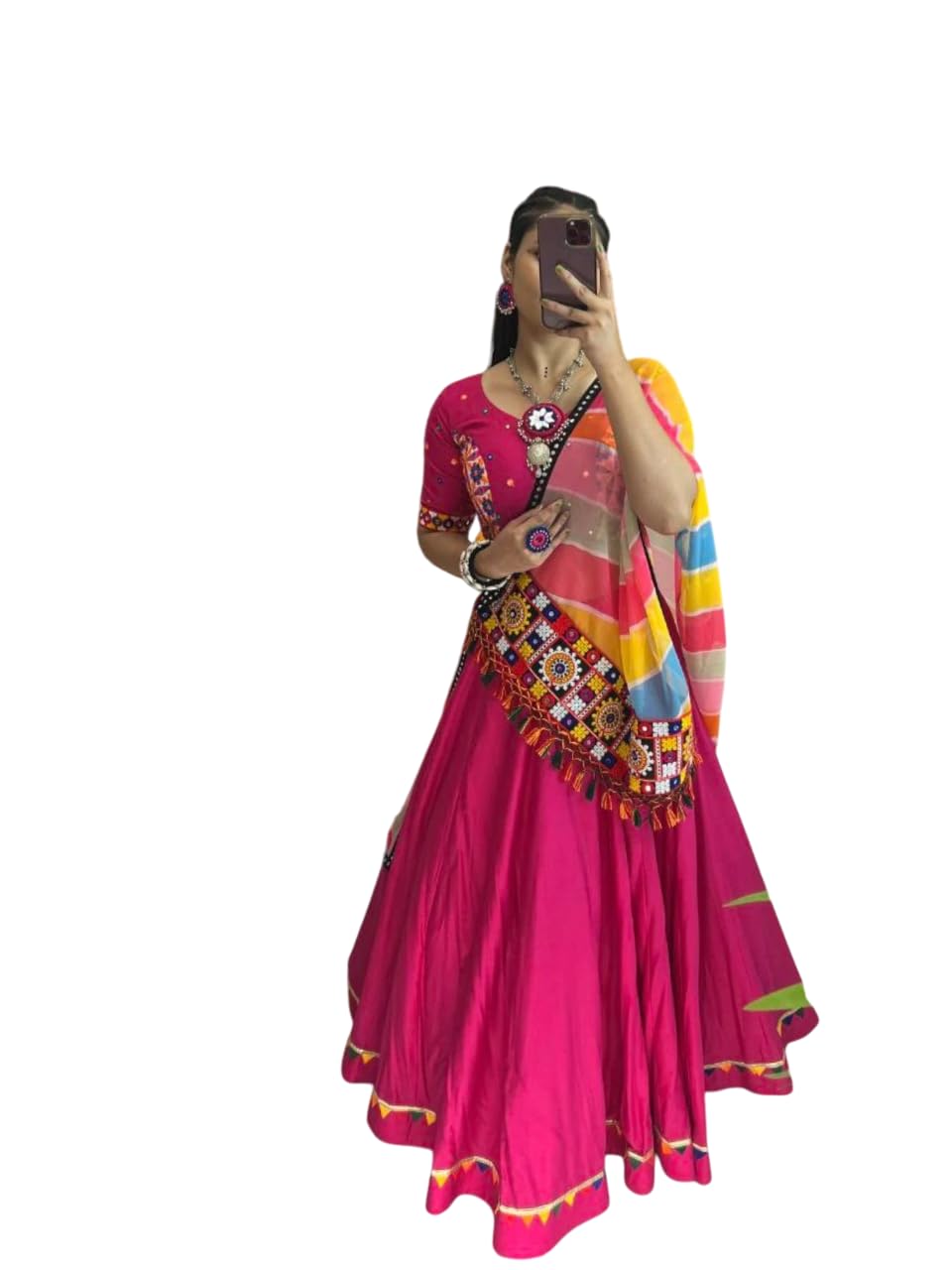 Women's Matching Mirror Work Couple Outfit Multi Color Lehenga-image-49