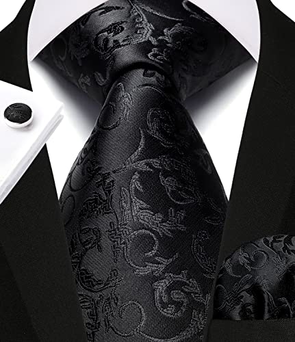 Enlision Black Paisley Ties for Men Classic Formal Mens Tie Satin Silk Classy Flower Necktie Pocket Squares Handkerchief for Wedding Graduation Business Prom Party - Thumbnail 7