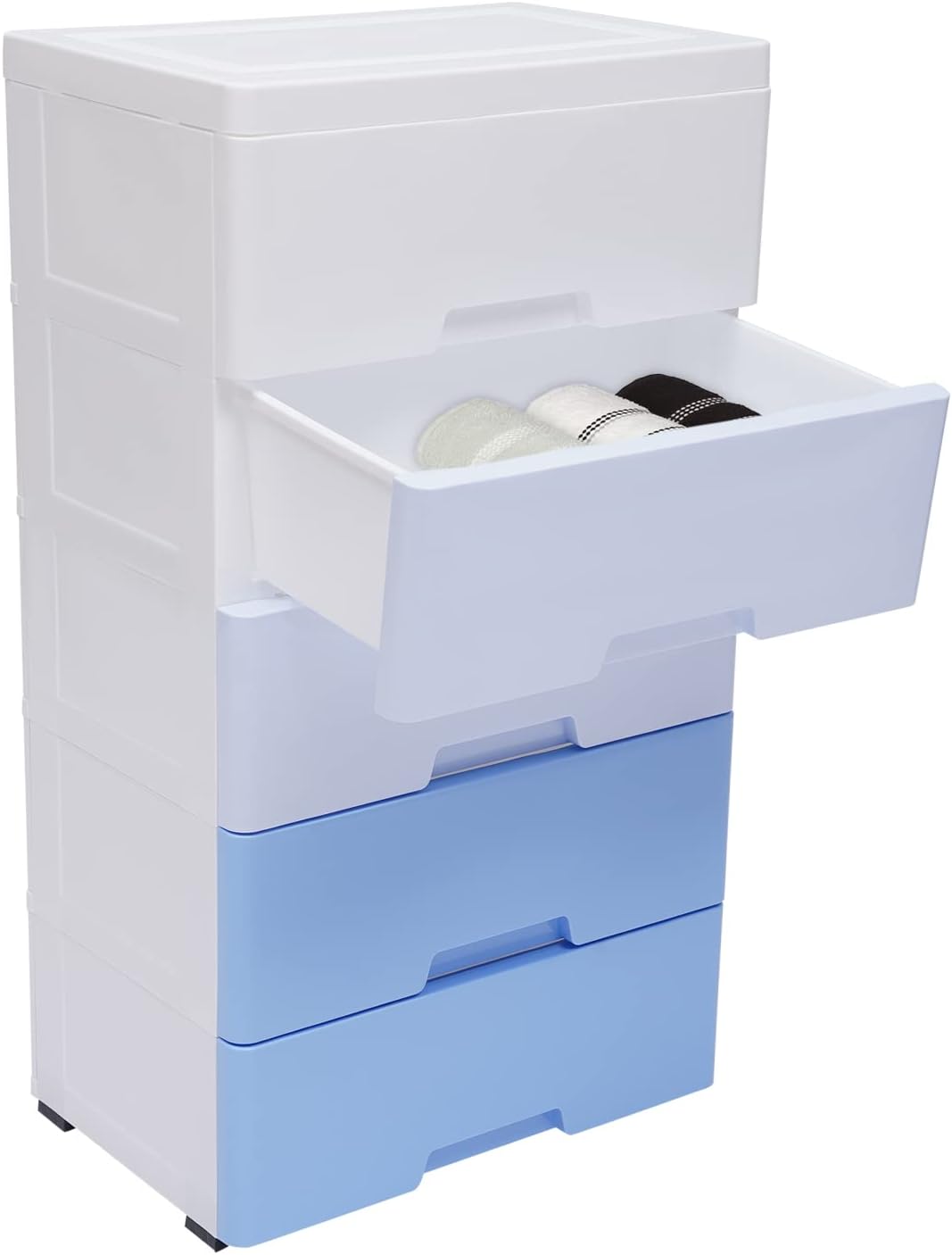 PxolerigPlastic Drawers Dresser Storage Cabinet, 5 Drawer Stackable Vertical Clothes Storage Tower, Bedroom Tall Small Chest Closet, Organizer Unit for Hallway Entryway(Blue)