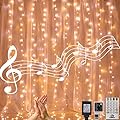 AWQ 300 LED 6.6ft x 9.8ft Curtain String Light Window Fairy Lights 4 Music 11 Lighting Modes with Remote Control for Christmas Thanksgiving Party Home Outdoor Indoor Wall Decorations (Warm & White)
