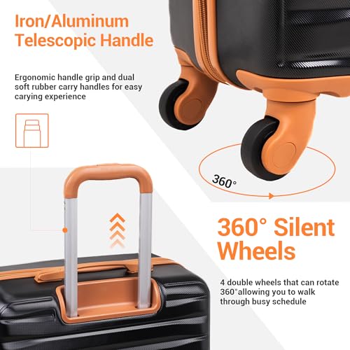 Luggage Sets 3 Piece,5 peice Suitcases with Double Spinner Wheels and TSA Lock,Hardcase Luggage with Travel Duffle Bag,Carry On Luggage Set (BLACK)4