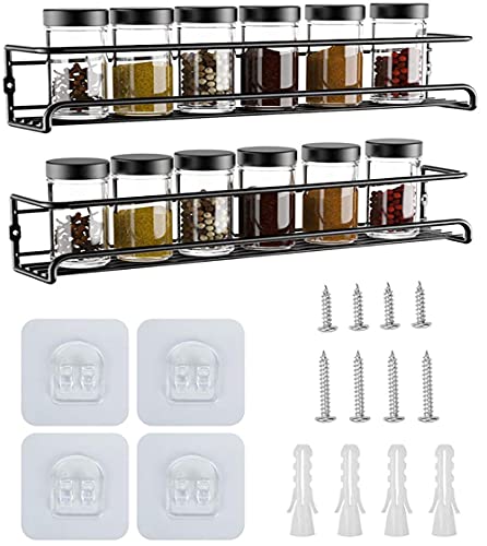 YunNasi Especiero Pared Especiero de Cocina Organizador Especias Set 2/4 Estantes de Acero Inoxidable para Cocina, despensa,amario de cocina 29x6x6cm (Negro, 2 racks)