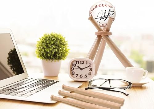 Miniatura 7 de Soporte de exhibición de madera para béisbol, 12481632 unidades de soporte de béisbol con mini bates de béisbol y círculos de madera, soporte de