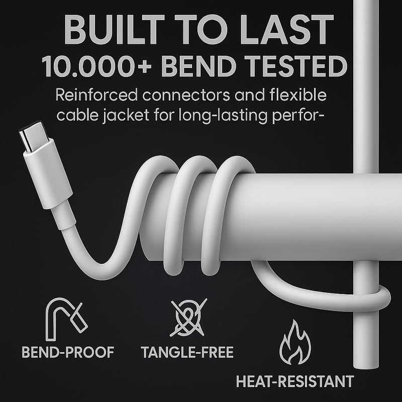 Image of Samsung 25W Original Type C to C 3.3 FT Fast Charging USB C Cable High-Speed & Data Transfer Compatible with Samsung Galaxy M15,F15,A15,A14,M14,F14,M34,F34,A34,A54,S21 Fe 5G,S22,S23 Type-C Cord,White