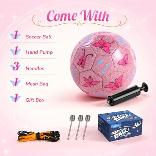 Image of Kids Soccer Ball Size 3 for Toddlers Kids 2-5 5-8 - Glitter Cartoon Design with Pump Deflated - Sports and Outdoors Toys Games - School Birthday Gifts for Boys Girls