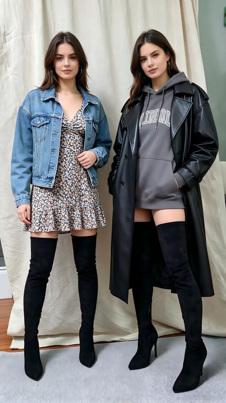 Stivali sopra il ginocchio da donna con tacco alto, con tacco a spillo, alla moda, per feste e streetwear