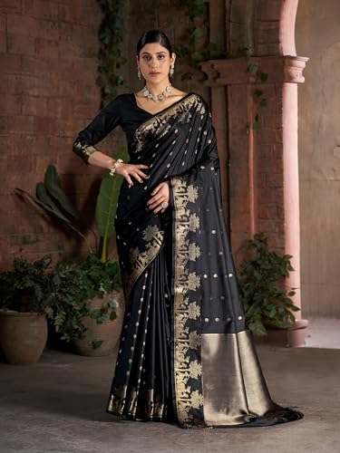 Image of MADHUHANSH Women's Cotton Silk Saree with Unstitched Blouse Piece Zari Weave and Floral Pattern | Heavy Embroidery Saree for Women | Interview Saree for Women | Readymade Blouse with Saree Set