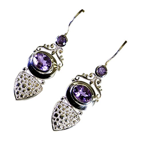 Boucles d'oreilles améthyste ronde et argent, bijou tendance fait main